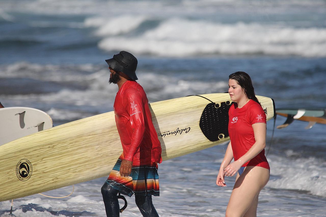 Surf instructor with student